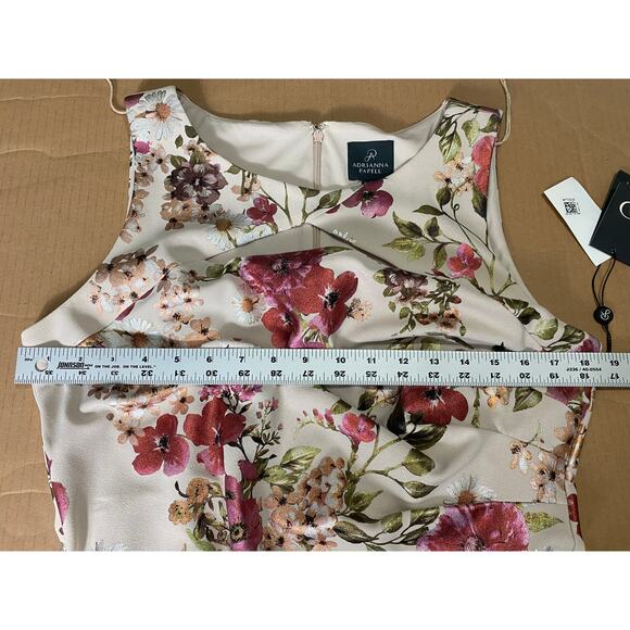 ADRIANNA PAPELL DRESS 14 ALABASTER FORMAL COCKTAIL FLORAL JACQUARD FOIL EVENING - Picture 14 of 16